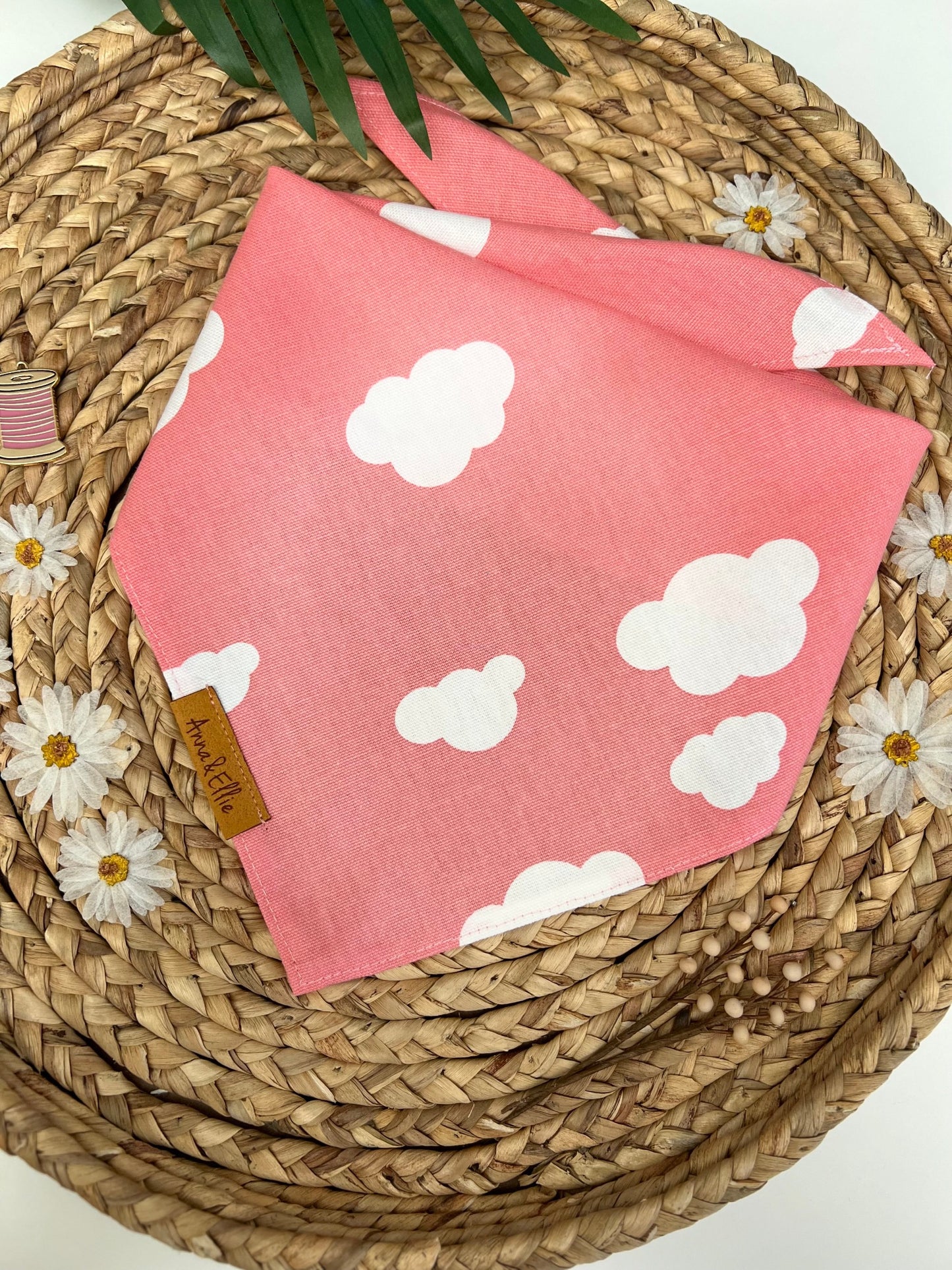 White Clouds on Pink Bandana